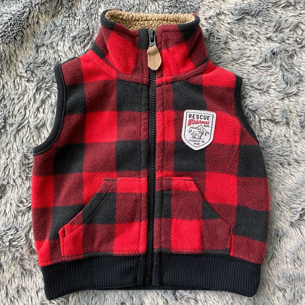 Carter’s Black and Red Fleece Zipper Vest - Size 3 Months